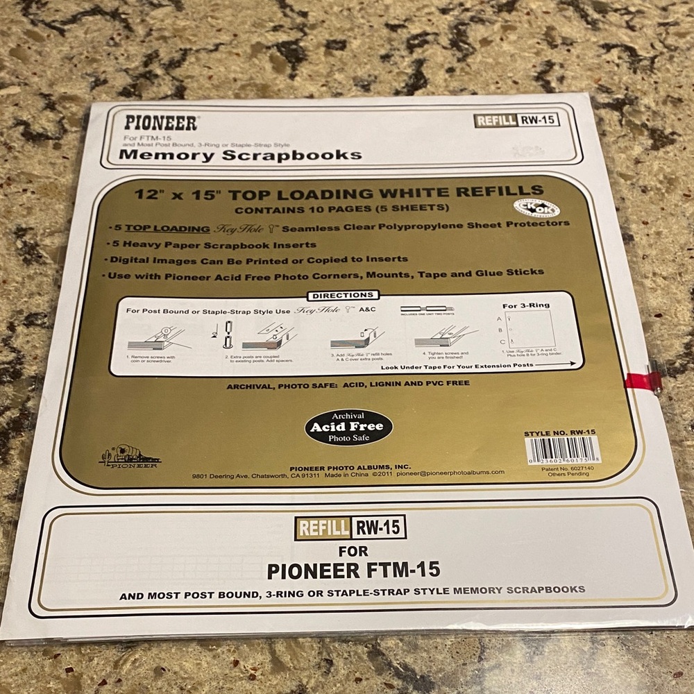 PIONEER Top Loading White Memory Scrapbook Refill Pages 12x15 Universal